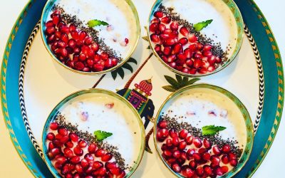 Organic sona masuri rice, yogurt, chia seeds and pomegranate